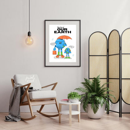 This heartwarming poster promotes environmental awareness and responsibility, featuring two anthrop… for living room