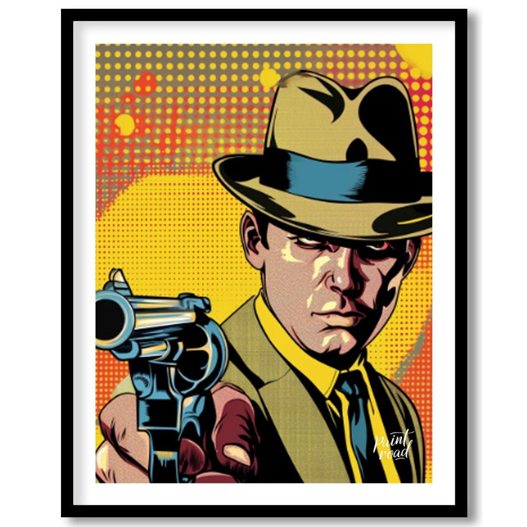 "Pulp Point" presents a stylized illustration reminiscent of classic pulp fiction or comic book art… for abode