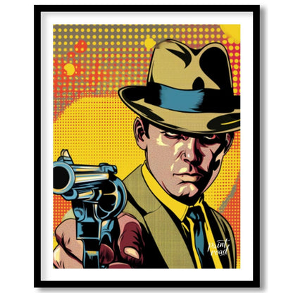 "Pulp Point" presents a stylized illustration reminiscent of classic pulp fiction or comic book art… for abode