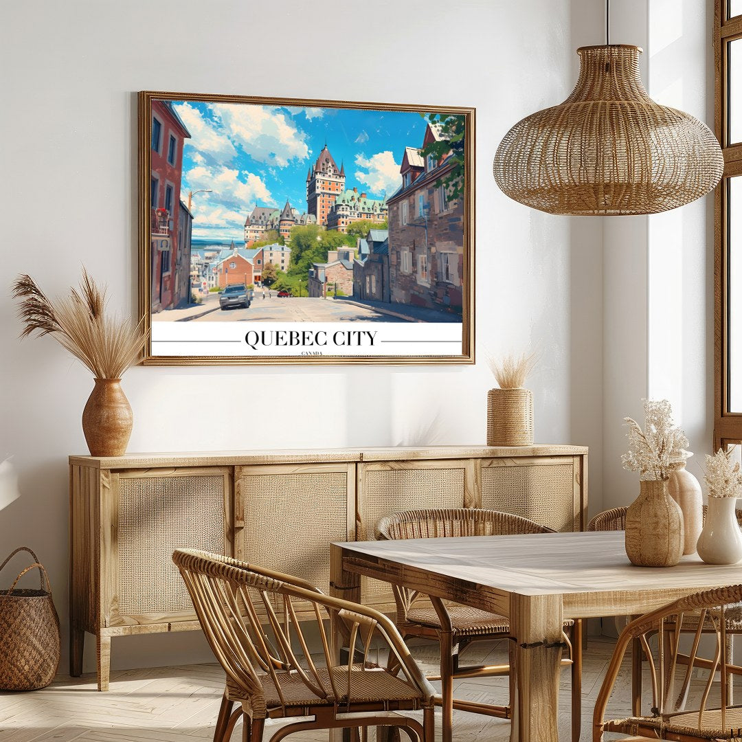 Capture the charm of Quebec City with this stunning depiction of its iconic architecture. The for Dining