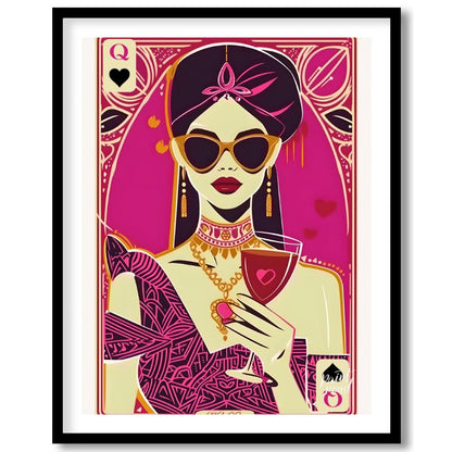 "Queen of Hearts Noir" presents a stylized, graphic illustration of a woman, reminiscent of a playi… for lovely house