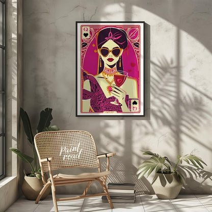 "Queen of Hearts Noir" presents a stylized, graphic illustration of a woman, reminiscent of a playi… for other