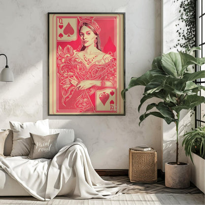 This striking digital illustration reimagines the Queen of Spades playing card with a contemporary … for living room