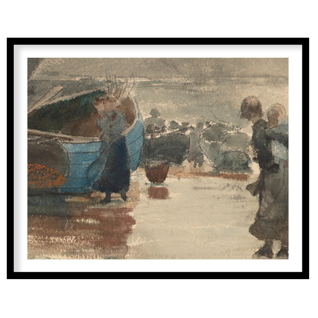 Immerse yourself in the tranquil beauty of this evocative seaside scene, where figures gather along for place