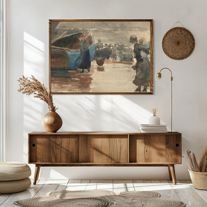 Immerse yourself in the tranquil beauty of this evocative seaside scene, where figures gather along for Sitting Area