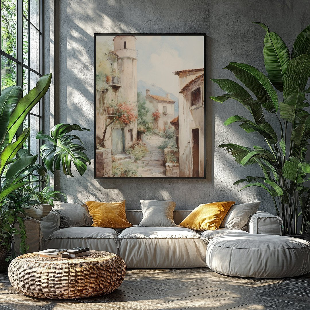 Immerse yourself in the serene charm of a rustic Tuscan village with this exquisite artwork. The for Balcony