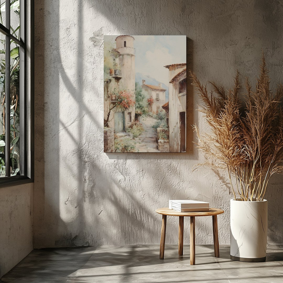 Immerse yourself in the serene charm of a rustic Tuscan village with this exquisite artwork. The for Entrance