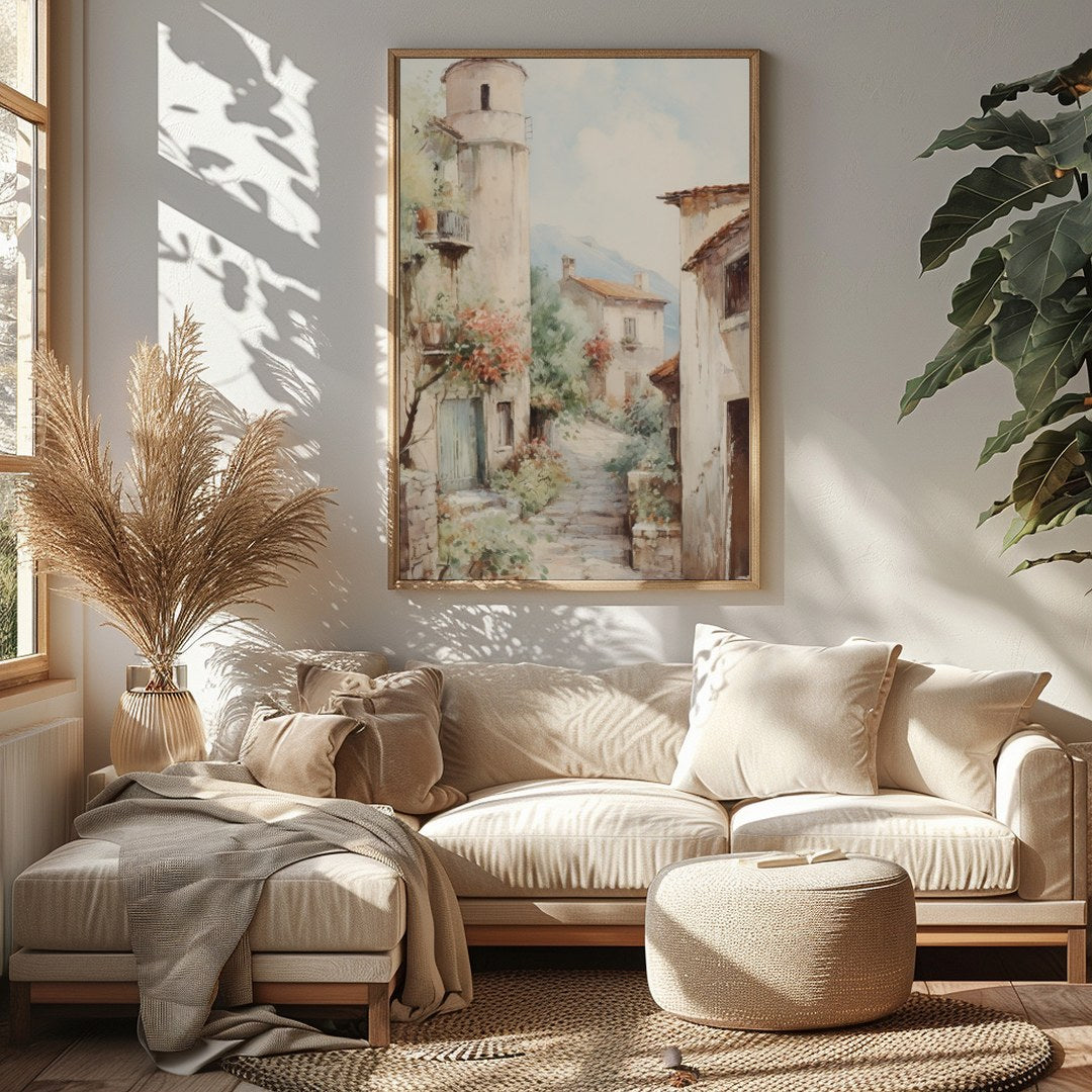 Immerse yourself in the serene charm of a rustic Tuscan village with this exquisite artwork. The for Sitting Area