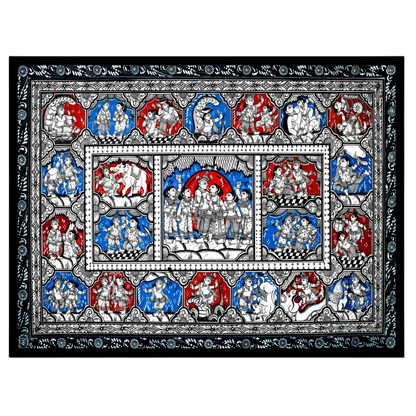 Immerse yourself in the divine dance of love with this exquisite Pattachitra artwork depicting for hallway