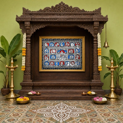Immerse yourself in the divine dance of love with this exquisite Pattachitra artwork depicting for Home Temple