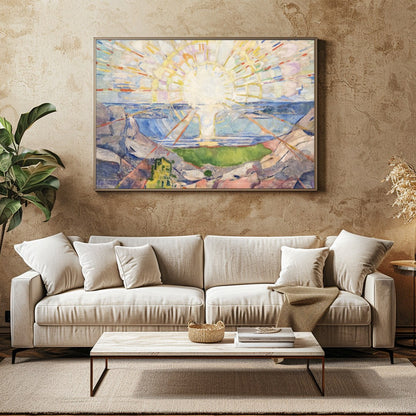 This stunning artwork captures the essence of natural beauty with a radiant sun casting its light for Family Room