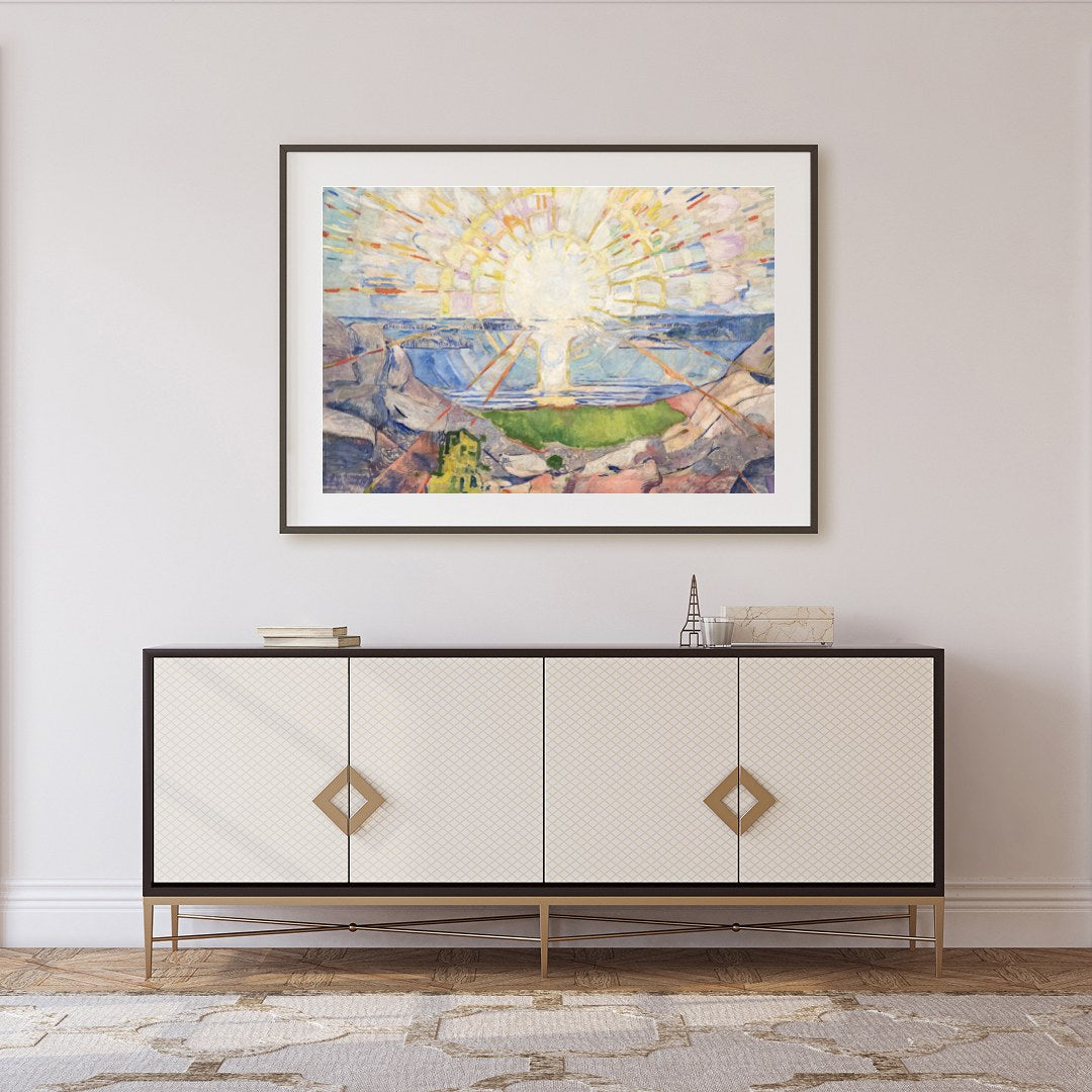 This stunning artwork captures the essence of natural beauty with a radiant sun casting its light for Foyer