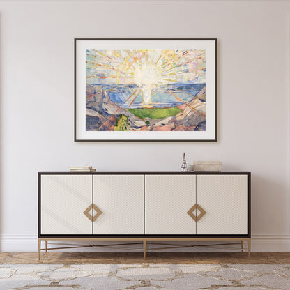 This stunning artwork captures the essence of natural beauty with a radiant sun casting its light for Foyer