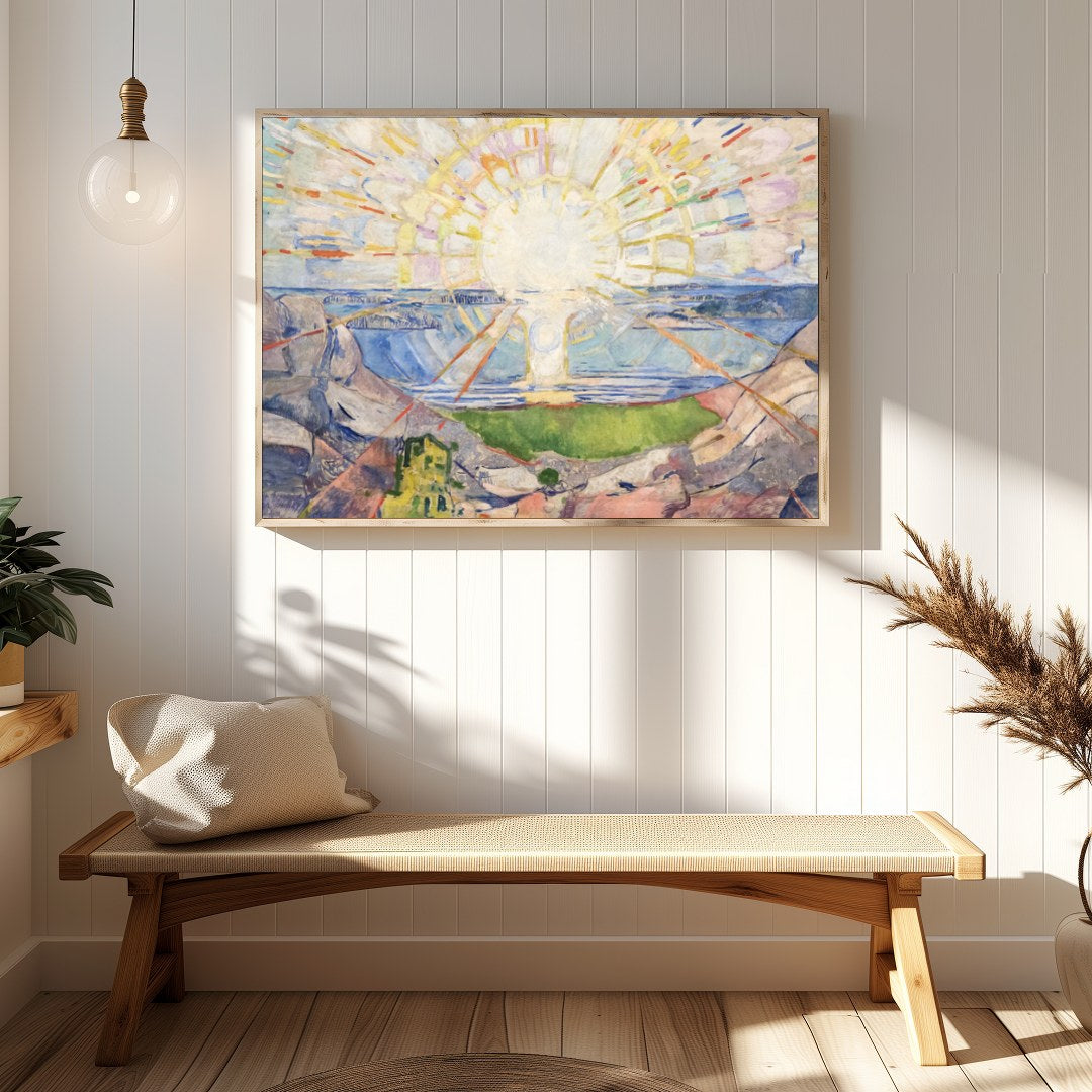 This stunning artwork captures the essence of natural beauty with a radiant sun casting its light for Hallway