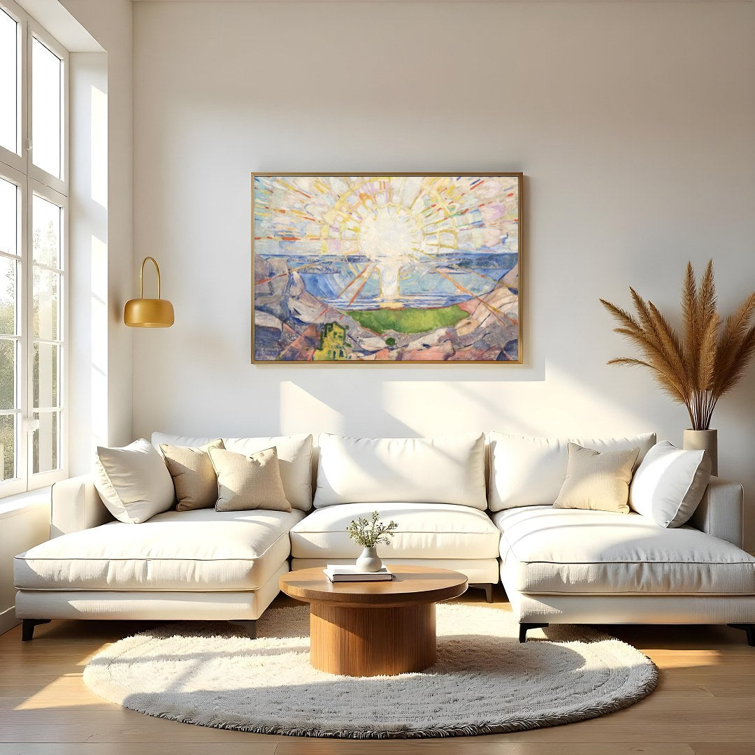 This stunning artwork captures the essence of natural beauty with a radiant sun casting its light for Living Room
