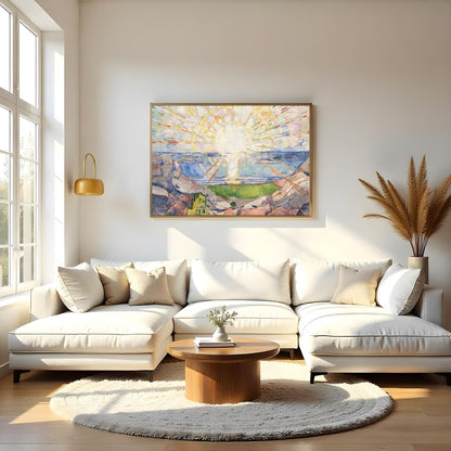 This stunning artwork captures the essence of natural beauty with a radiant sun casting its light for Living Room