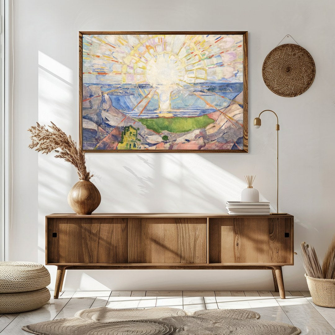 This stunning artwork captures the essence of natural beauty with a radiant sun casting its light for Sitting Area