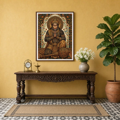 Experience the divine presence of Lord Hanuman in this exquisite Tanjore art print. Meticulously for Entrance