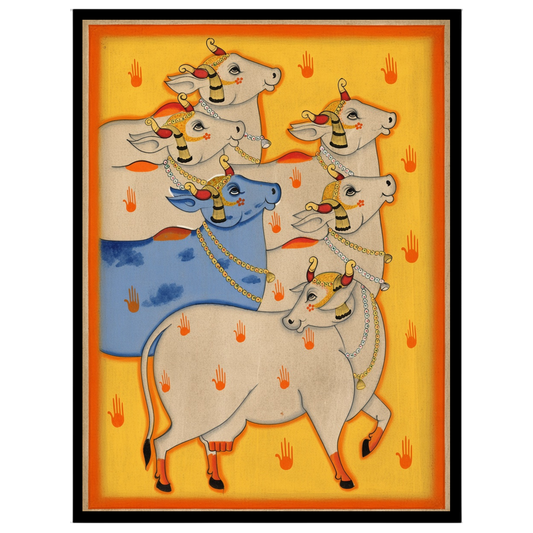 Experience the captivating allure of Indian heritage with 'Radiant Harmony: Blue and White Cows in for area