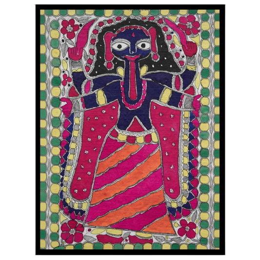 Embrace the powerful and dynamic energy of Goddess Kali in this vibrant Madhubani art piece. This for office