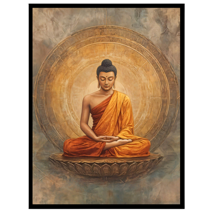 Immerse yourself in a realm of tranquility with this exquisite depiction of Lord Buddha seated in for abode