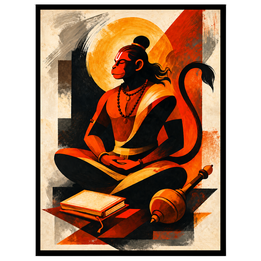 Immerse yourself in the divine presence of Lord Hanuman depicted in serene meditation, symbolizing for interior