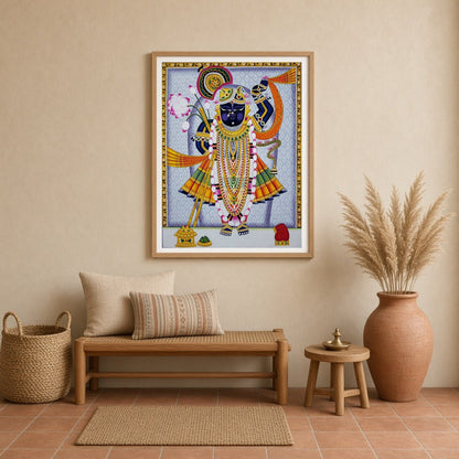 Immerse yourself in the vibrant world of Pichwai art with this stunning depiction of Lord for Entrance