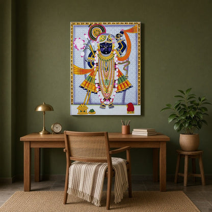 Immerse yourself in the vibrant world of Pichwai art with this stunning depiction of Lord for Study