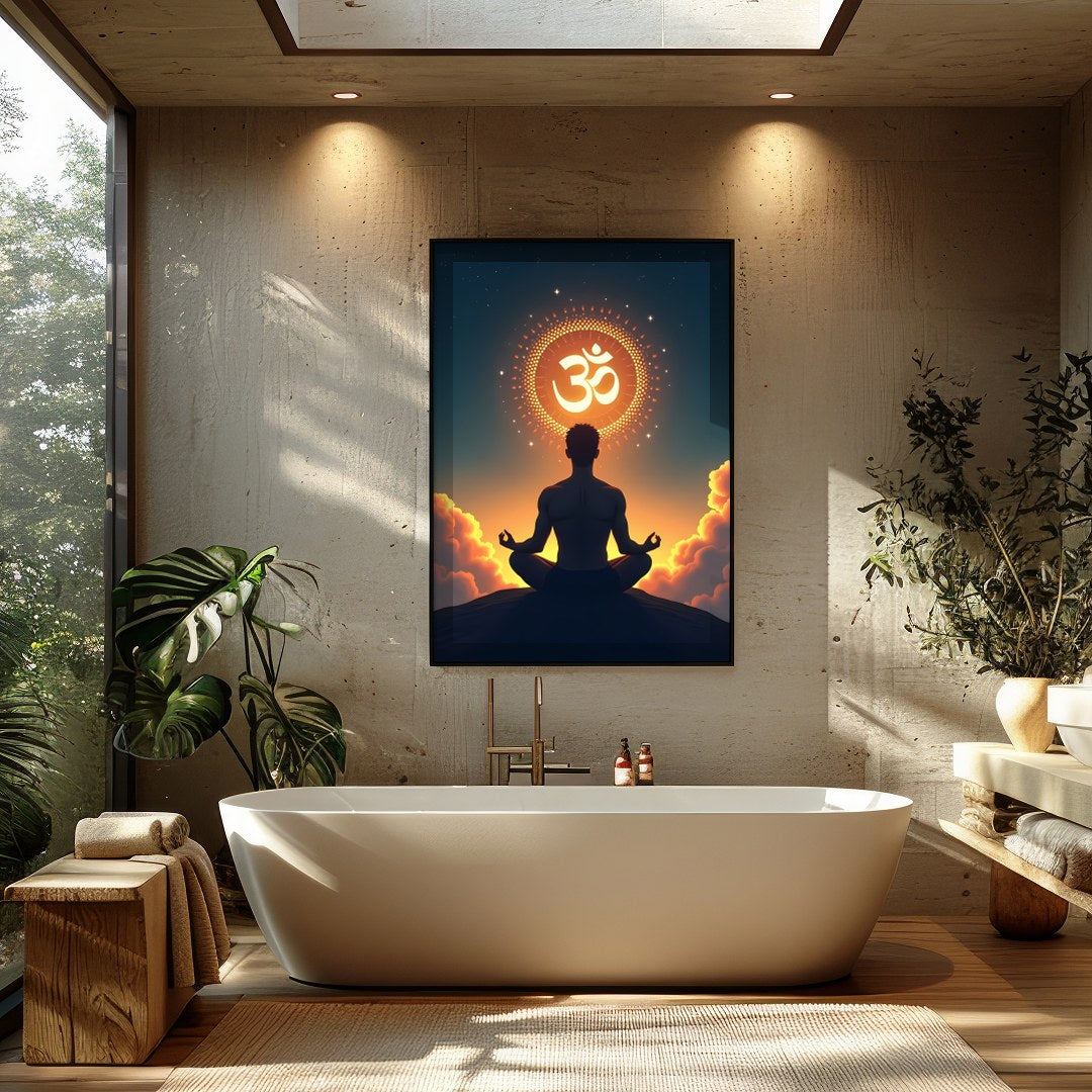 Immerse yourself in tranquility with this breathtaking artwork depicting a solitary figure in for Bathroom