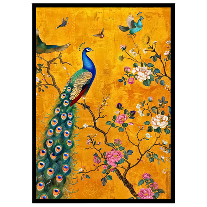 Immerse yourself in the enchanting beauty of this artwork featuring a magnificent peacock amidst a for office