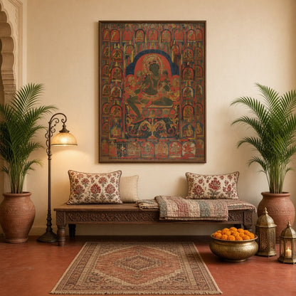 Immerse yourself in the vibrant energy of this Buddhist Thangka artwork depicting a powerful deity for Hallway