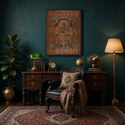Immerse yourself in the vibrant energy of this Buddhist Thangka artwork depicting a powerful deity for Study