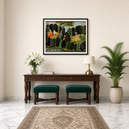 Capture the timeless devotion of Radha and Krishna in this exquisite Pichwai art. Set in a serene for Entrance