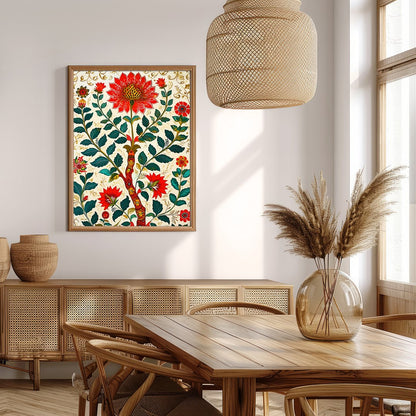 This exquisite artwork features a mesmerizing display of vibrant red flowers intricately woven into for Extra Kitchen