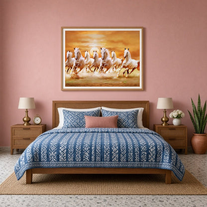 Embrace the spirited energy and harmonious balance of the 'Radiant Seven Stallions' art piece. This for Bedroom