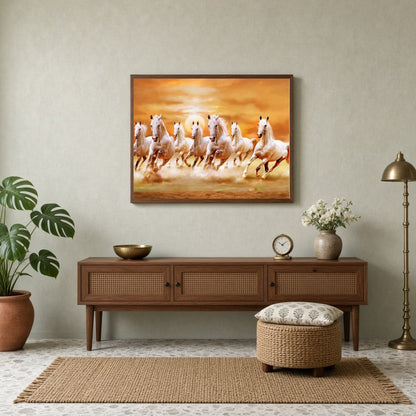 Embrace the spirited energy and harmonious balance of the 'Radiant Seven Stallions' art piece. This for Entrance