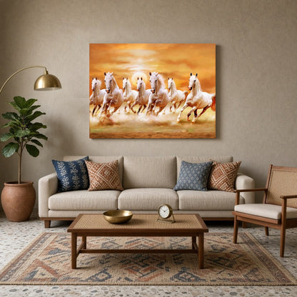 Embrace the spirited energy and harmonious balance of the 'Radiant Seven Stallions' art piece. This for Living Room