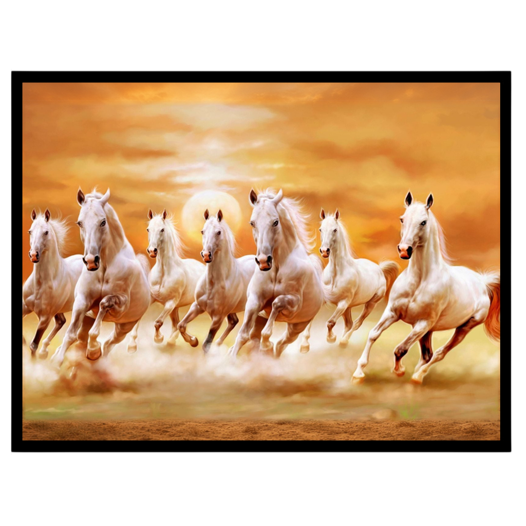 Embrace the spirited energy and harmonious balance of the 'Radiant Seven Stallions' art piece. This for space