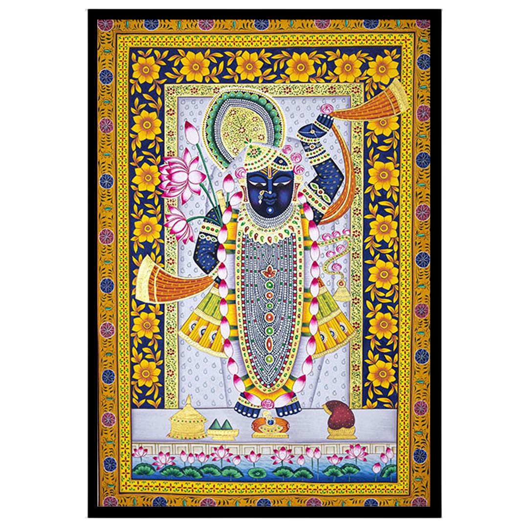 Celebrate the divine presence of Shrinathji with this exquisite Pichwai artwork, adorned with for retreat