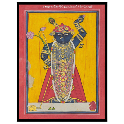 Celebrate the divine presence of Shrinathji with this striking Pichwai artwork, beautifully for bedroom