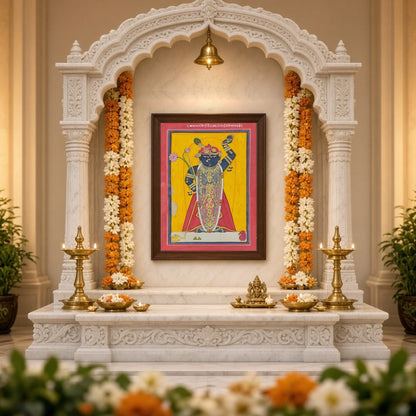 Celebrate the divine presence of Shrinathji with this striking Pichwai artwork, beautifully for Home Temple