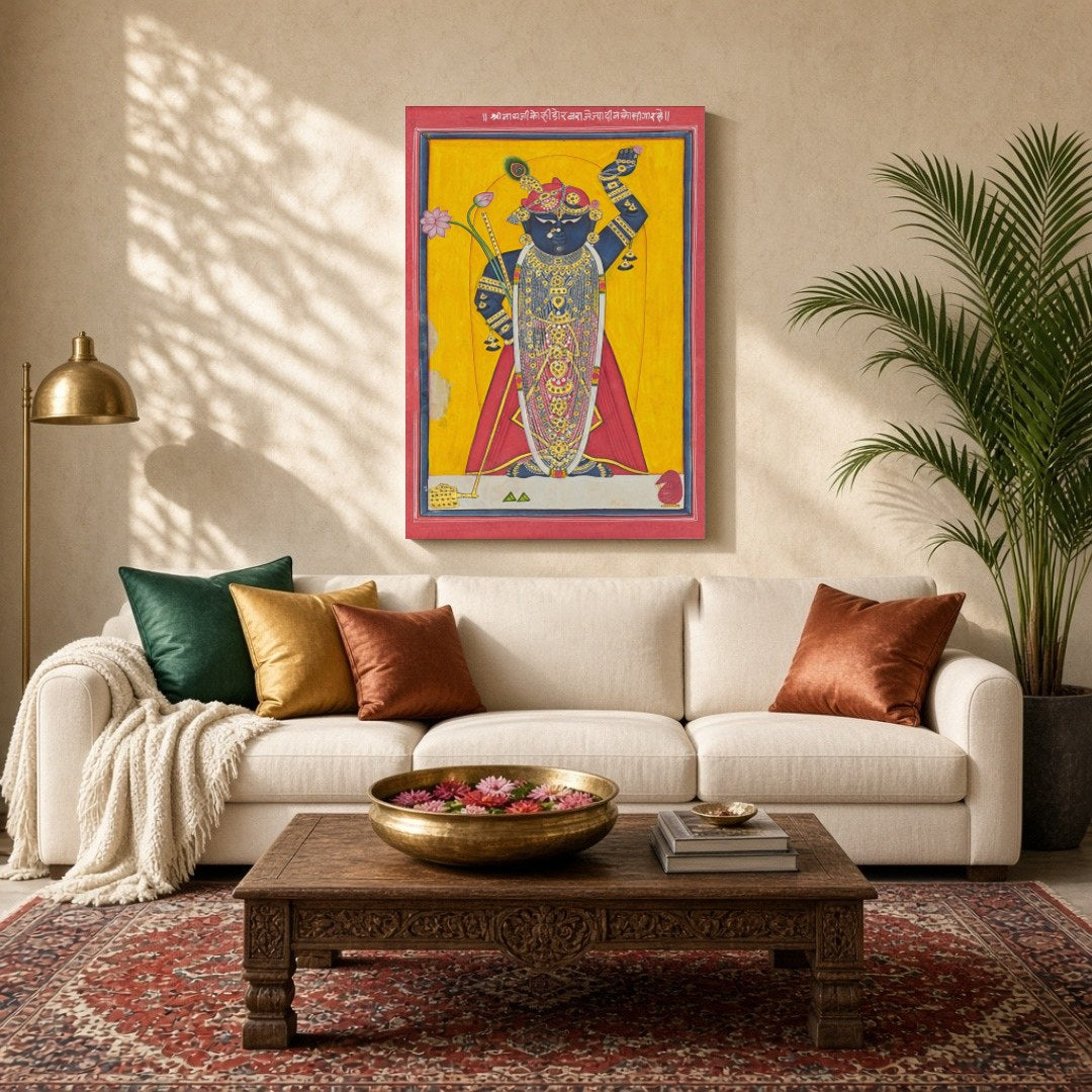 Celebrate the divine presence of Shrinathji with this striking Pichwai artwork, beautifully for Living Room