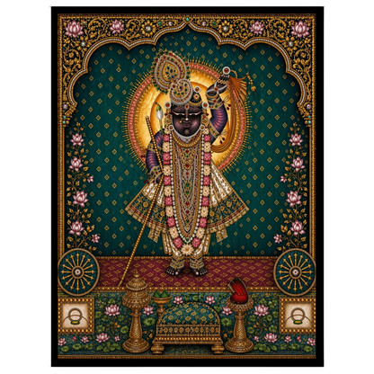 Immerse yourself in the radiant beauty of Shrinathji, exquisitely captured in this Pichwai artwork. for sweet-home