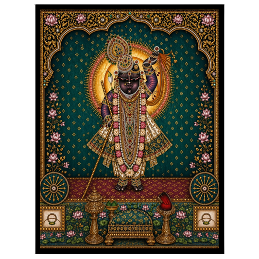 Immerse yourself in the radiant beauty of Shrinathji, exquisitely captured in this Pichwai artwork. for sweet-home