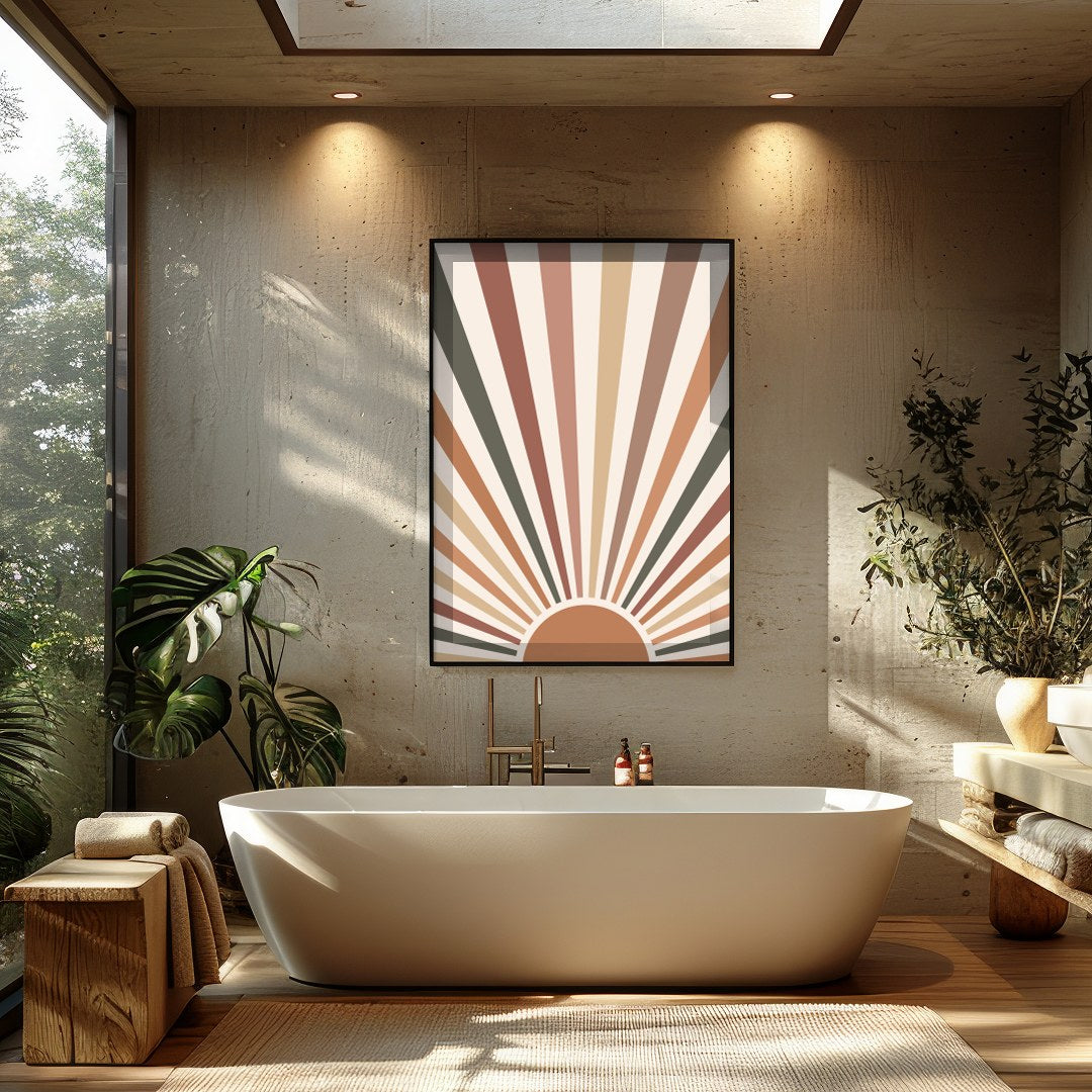 Add a touch of vintage charm to your space with this radiant sunburst wall art. Featuring earthy for Bathroom