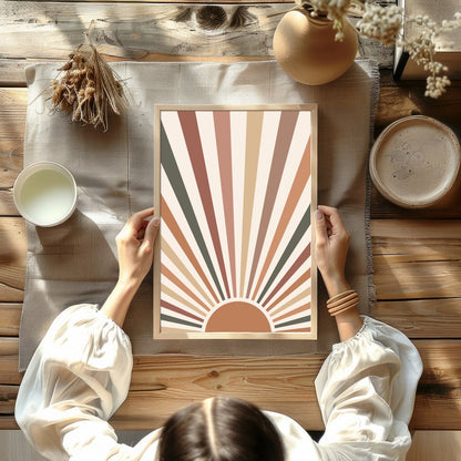 Add a touch of vintage charm to your space with this radiant sunburst wall art. Featuring earthy for decor