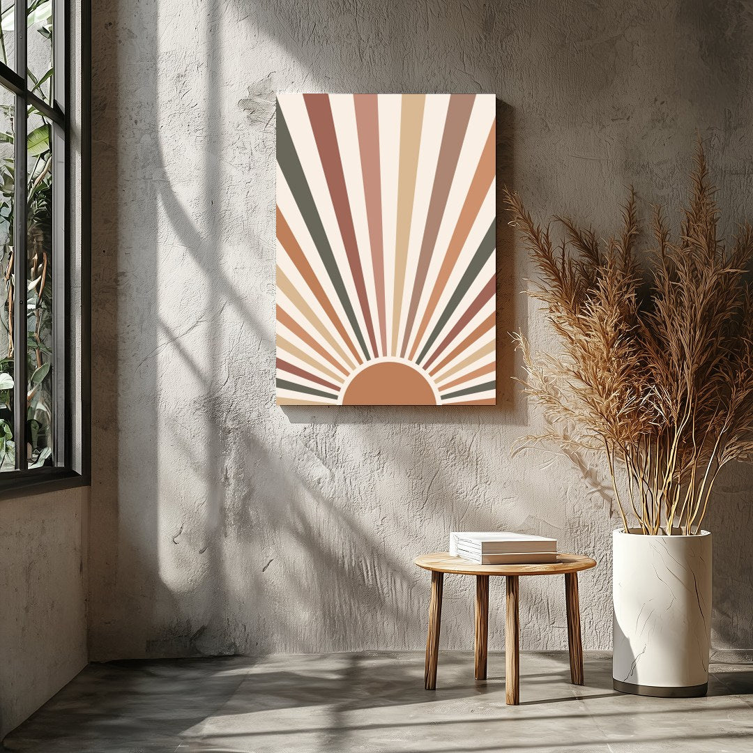 Add a touch of vintage charm to your space with this radiant sunburst wall art. Featuring earthy for Entrance