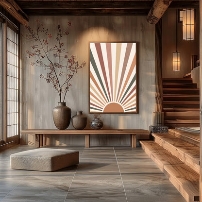 Add a touch of vintage charm to your space with this radiant sunburst wall art. Featuring earthy for Hall