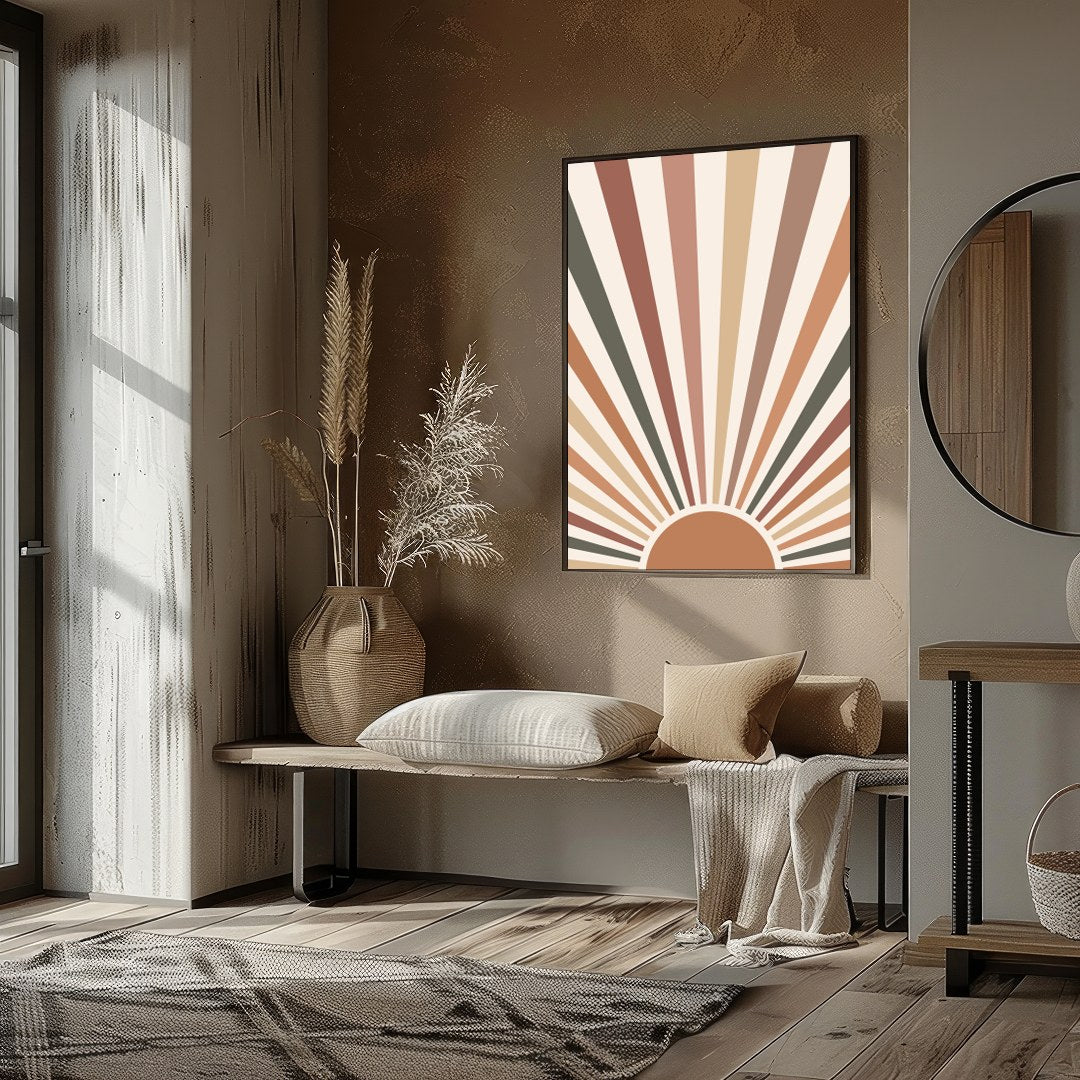 Add a touch of vintage charm to your space with this radiant sunburst wall art. Featuring earthy for kitchen