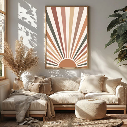 Add a touch of vintage charm to your space with this radiant sunburst wall art. Featuring earthy for Sitting Area